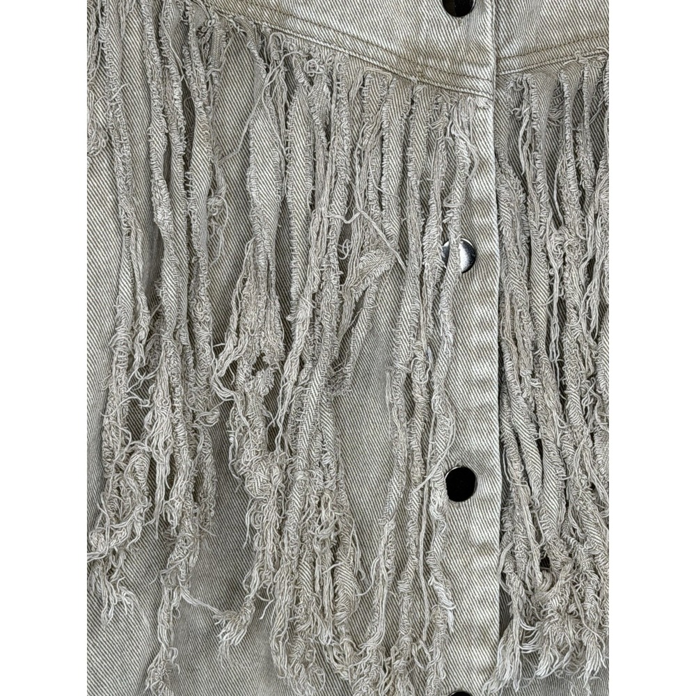 Heyson Womens Beige Fringe Sz L Western Boho Shacket Distressed Jeans Jacket - Picture 2 of 6